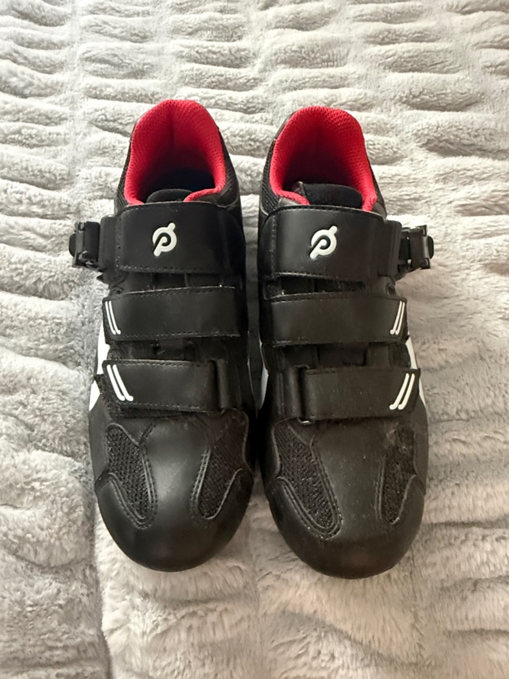 Peloton Black Cycling Shoes with Red Inner Lining